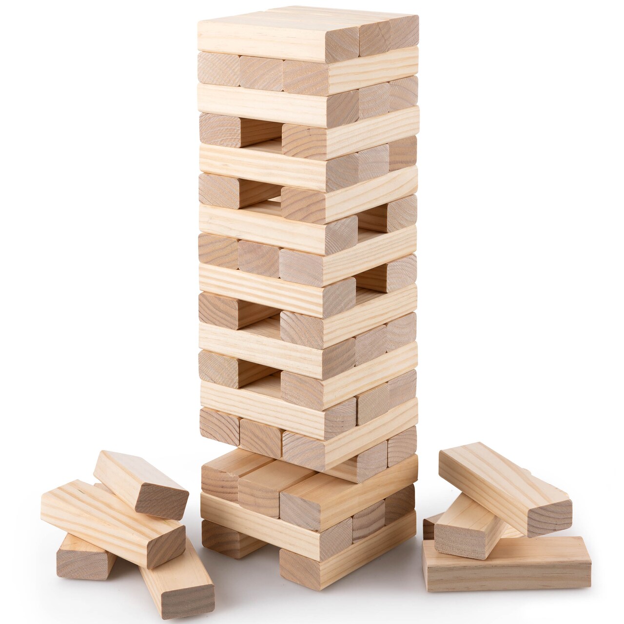 Grasshopper Games: Giant Stack 'N' Fall - Classic Wooden Block Game, Indoor & Outdoor Play, Travel Bag, Party-Table-Backyard Activity, Family Age 3+